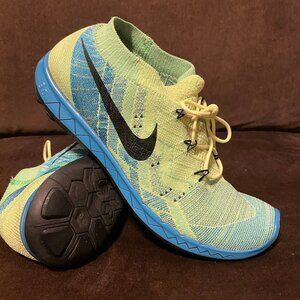 Nike Free Flyknit 3.0 636232-700 Volt Electric Lime Green Blue 9.5 US 43 EUR